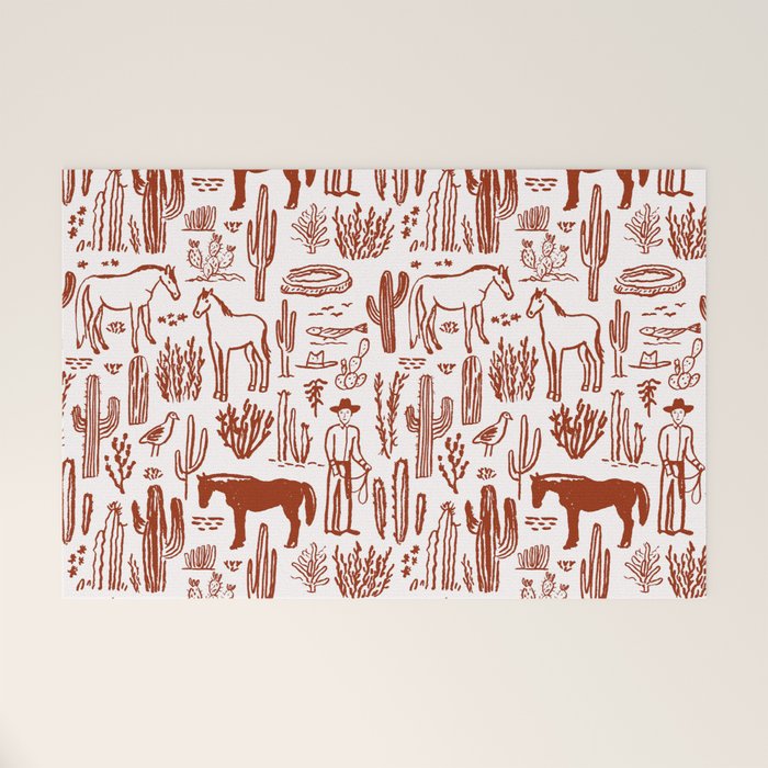 Western Desert Pattern Cowboy Horses Cactus Southwest Ranch Welcome Mat Gallery Image 1