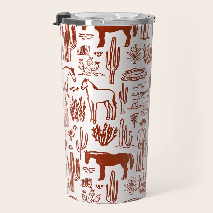Western Desert Pattern Cowboy Horses Cactus Southwest Ranch Travel Mug Gallery Image 3