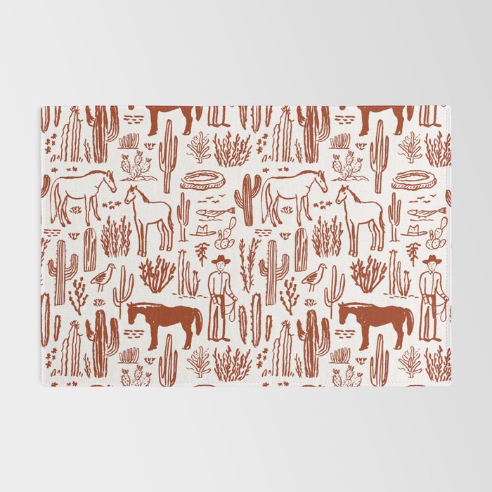 Western Desert Pattern Cowboy Horses Cactus Southwest Ranch Rug Gallery Image 2