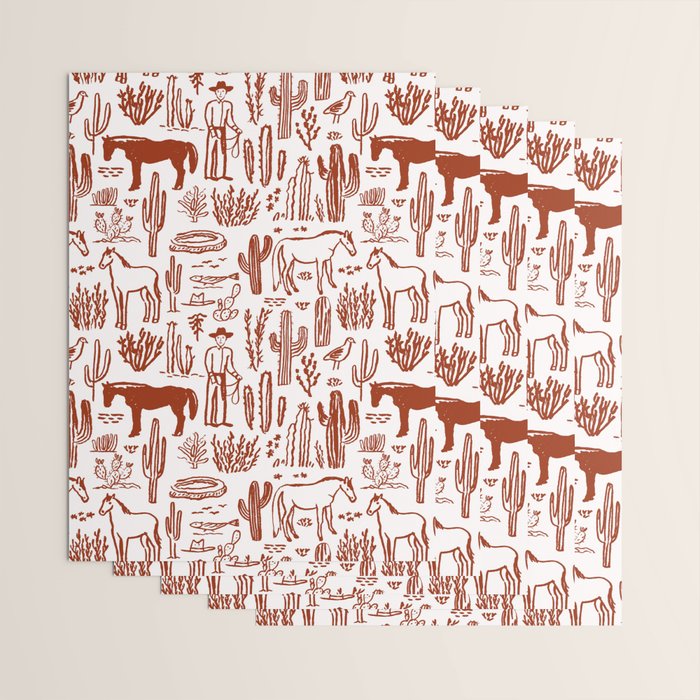 Western Desert Pattern Cowboy Horses Cactus Southwest Ranch Wrapping Paper Gallery Image 3