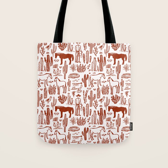 Western Desert Pattern Cowboy Horses Cactus Southwest Ranch Tote Bag Gallery Image 1