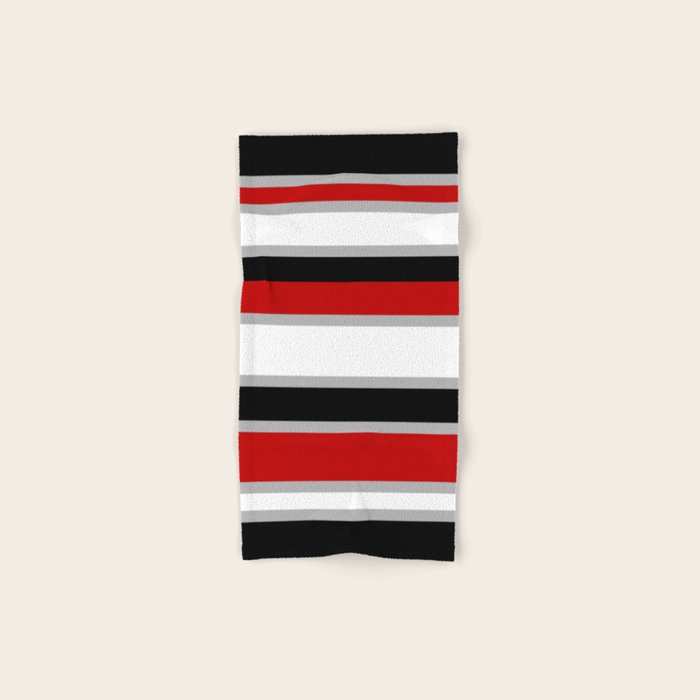 Modern Horizontal Stripes // Red, Gray, Black and White Bath Towel Gallery Image 1