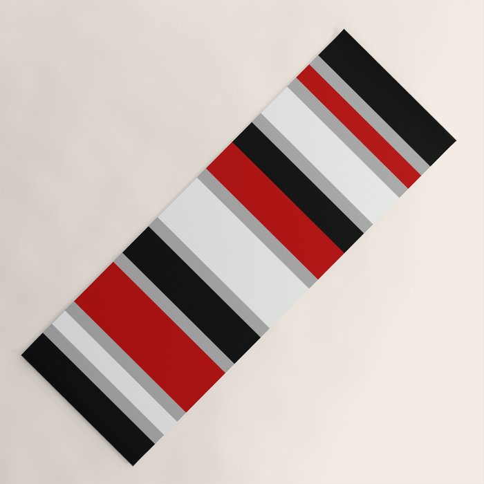 Modern Horizontal Stripes // Red, Gray, Black and White Yoga Mat Gallery Image 1