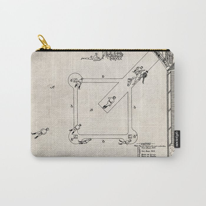 Baseball Patent - Sports Fan Softball Baseball Art - Antique Carry All Pouch Gallery Image 1