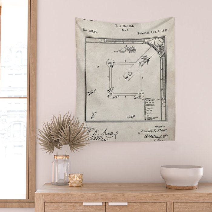 Baseball Patent - Sports Fan Softball Baseball Art - Antique Wall Tapestry Gallery Image 2