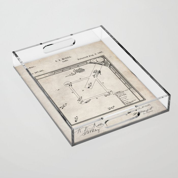 Baseball Patent - Sports Fan Softball Baseball Art - Antique Acrylic Tray Gallery Image 1