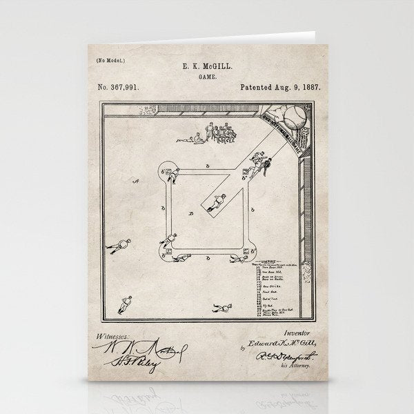 Baseball Patent - Sports Fan Softball Baseball Art - Antique Stationery Card Gallery Image 2