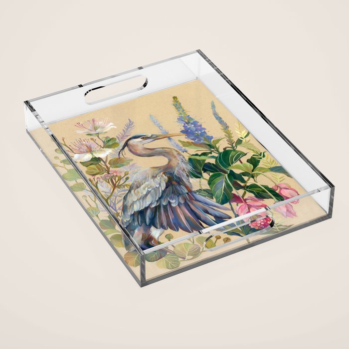 Blue Heron Floral Acrylic Tray Gallery Image 1