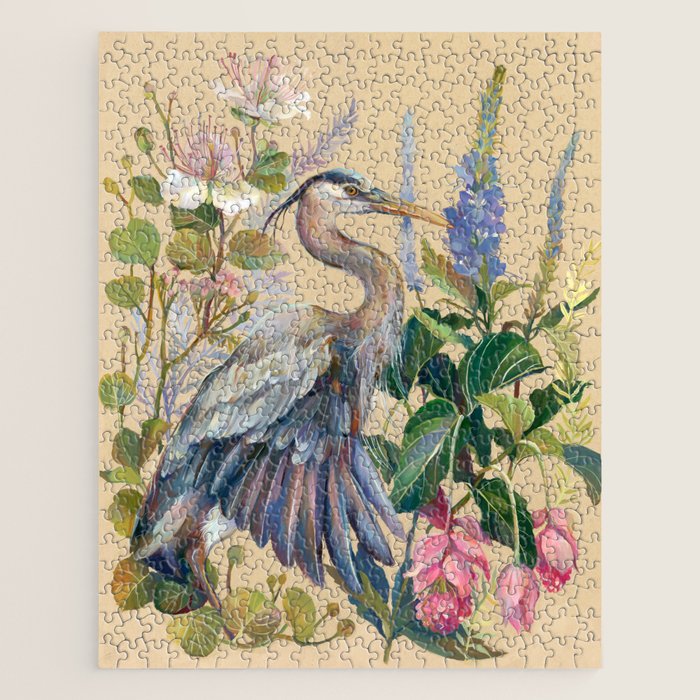 Blue Heron Floral Jigsaw Puzzle Gallery Image 1