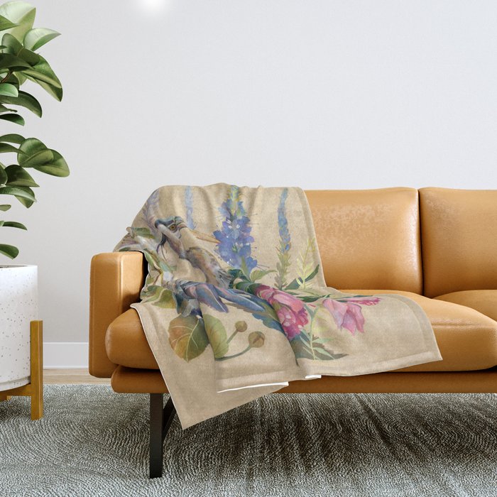 Blue Heron Floral Throw Blanket Gallery Image 1