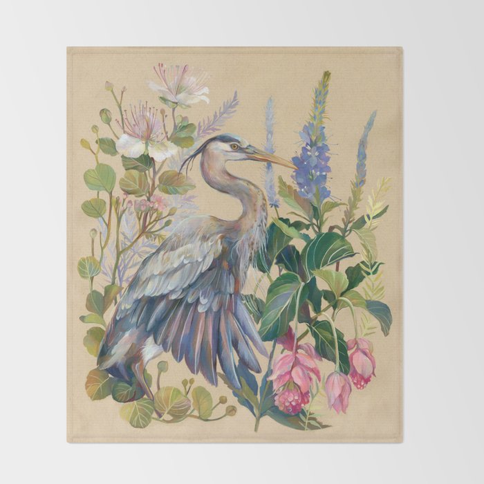 Blue Heron Floral Throw Blanket Gallery Image 2