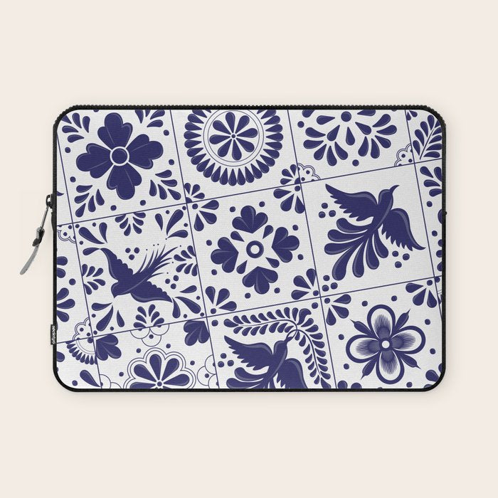 Mexican Talavera Blue Tiles Pattern by Akbaly Laptop Sleeve Gallery Image 1