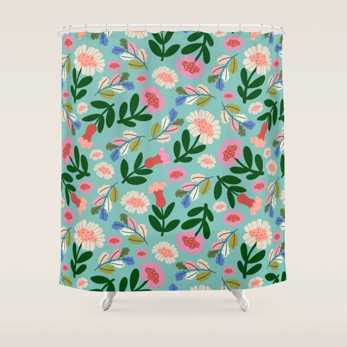 Super Bloom - Bright Floral Pattern Shower Curtain Gallery Image 1