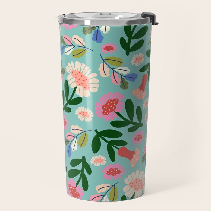 Super Bloom - Bright Floral Pattern Travel Mug Gallery Image 2