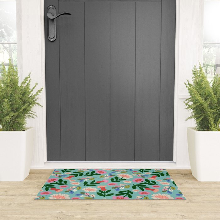 Super Bloom - Bright Floral Pattern Welcome Mat Gallery Image 3