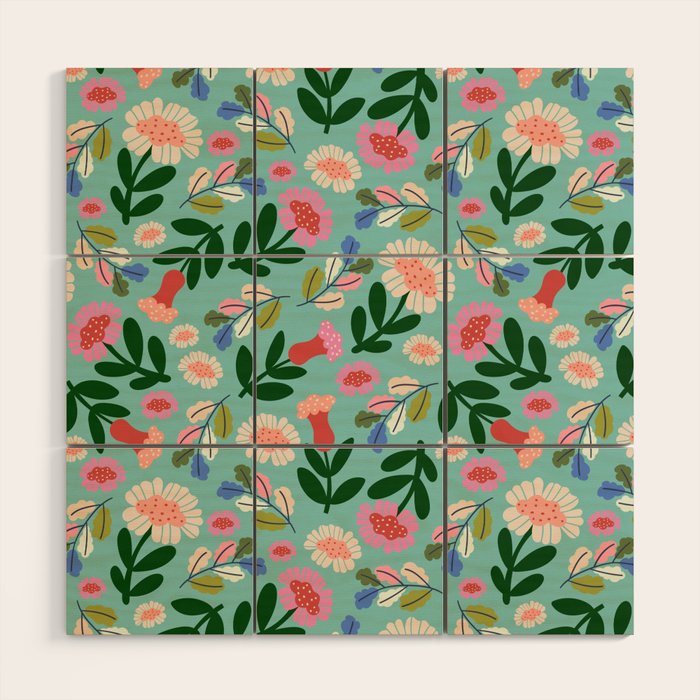 Super Bloom - Bright Floral Pattern Wood Wall Art Gallery Image 1