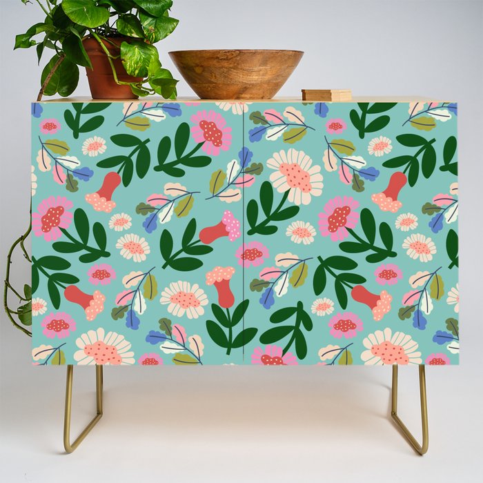 Super Bloom - Bright Floral Pattern Credenza Gallery Image 1