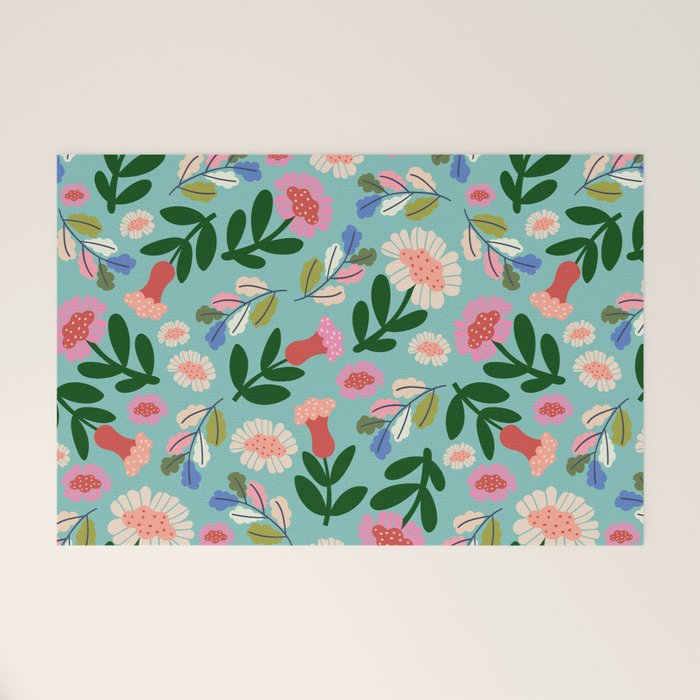 Super Bloom - Bright Floral Pattern Welcome Mat Gallery Image 1