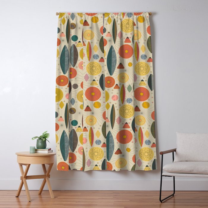 Mid Century Modern Eucalyptus with Retro Vibes Window Curtain Gallery Image 1