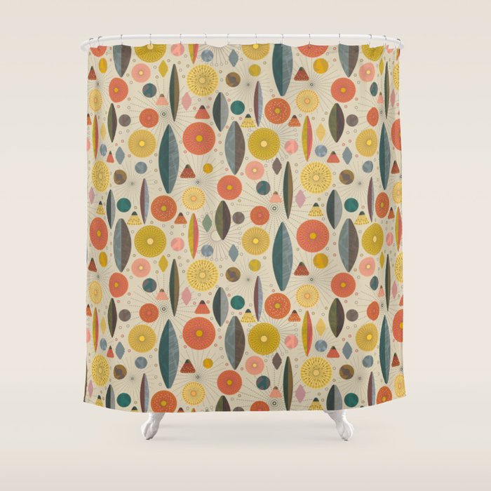 Mid Century Modern Eucalyptus with Retro Vibes Shower Curtain Gallery Image 1