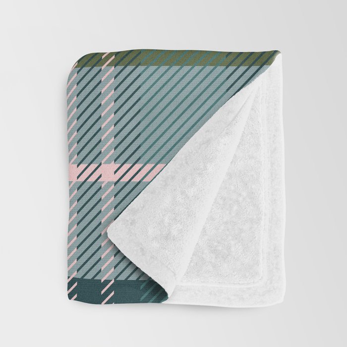 Tartan Plaid - Green, Blue and Pink Throw Blanket Gallery Image 3