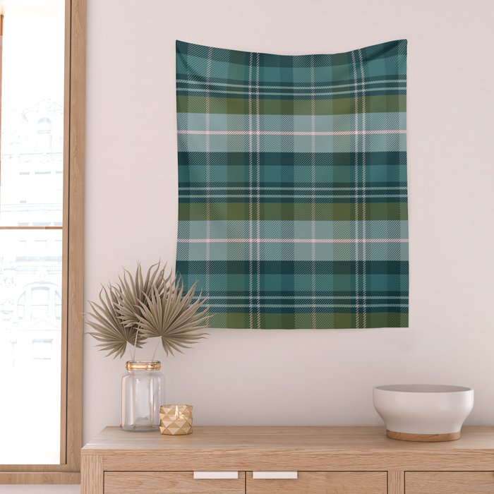 Tartan Plaid - Green, Blue and Pink Wall Tapestry Gallery Image 2