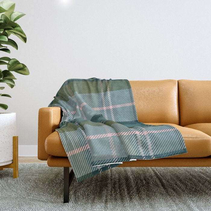 Tartan Plaid - Green, Blue and Pink Throw Blanket Gallery Image 1