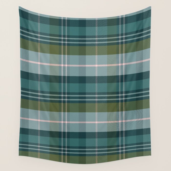 Tartan Plaid - Green, Blue and Pink Wall Tapestry Gallery Image 1