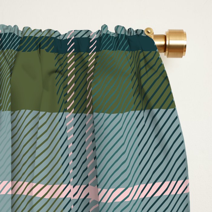 Tartan Plaid - Green, Blue and Pink Window Curtain Gallery Image 2