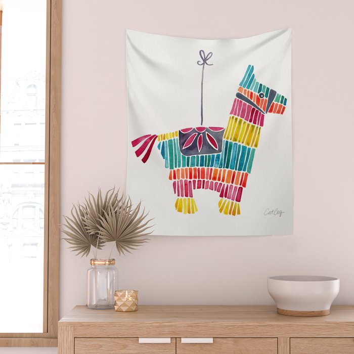 Mexican Donkey PinÌata â CMYK Palette Wall Tapestry Gallery Image 2