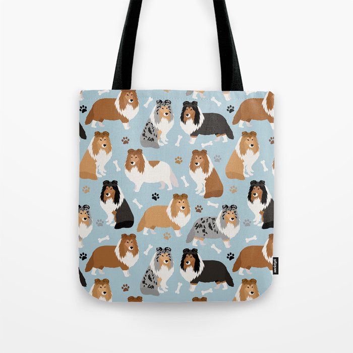 Shetland Sheepdog Sheltie Dog Paws And Bones Pattern Tote Bag Gallery Image 1