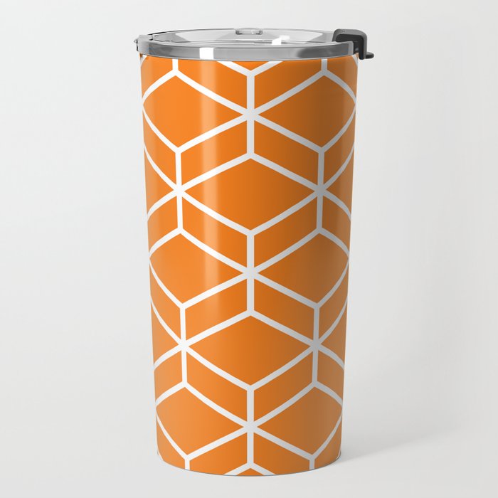 Geometric Honeycomb Pattern in White and Orange Travel Mug Gallery Image 2