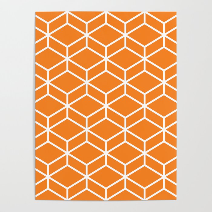 Geometric Honeycomb Pattern in White and Orange Poster Gallery Image 4