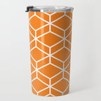 Geometric Honeycomb Pattern in White and Orange Travel Mug Gallery Image 3