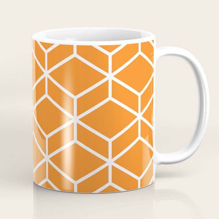 Geometric Honeycomb Pattern in White and Orange Coffee Mug Gallery Image 1