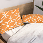 Geometric Honeycomb Pattern in White and Orange Pillow Sham Gallery Image 2