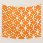 Geometric Honeycomb Pattern in White and Orange Wall Tapestry Gallery Image 4