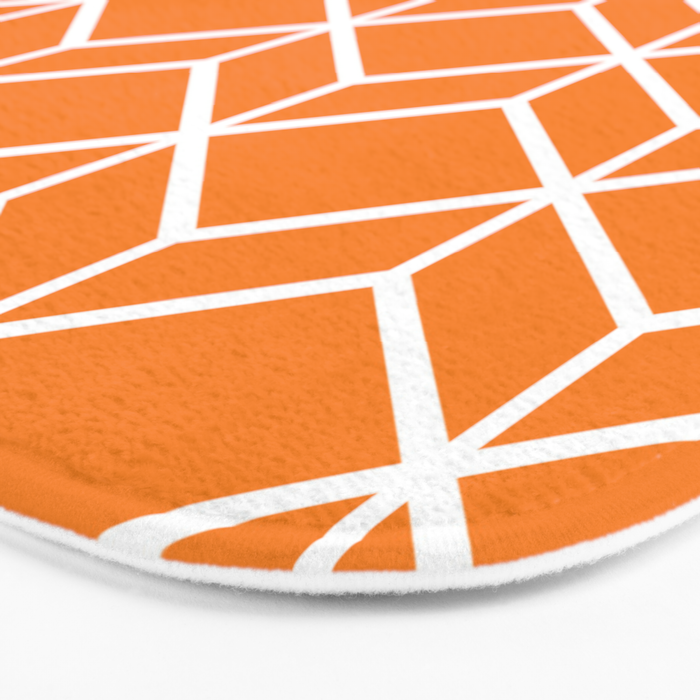 Geometric Honeycomb Pattern in White and Orange Bath Mat Gallery Image 3