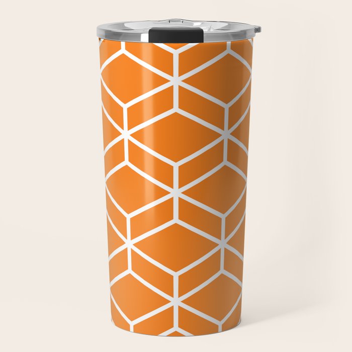 Geometric Honeycomb Pattern in White and Orange Travel Mug Gallery Image 1