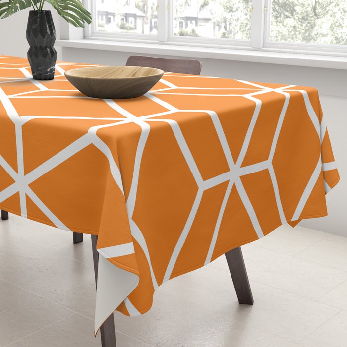 Geometric Honeycomb Pattern in White and Orange Tablecloth Gallery Image 3