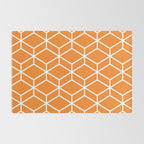 Geometric Honeycomb Pattern in White and Orange Rug Gallery Image 2