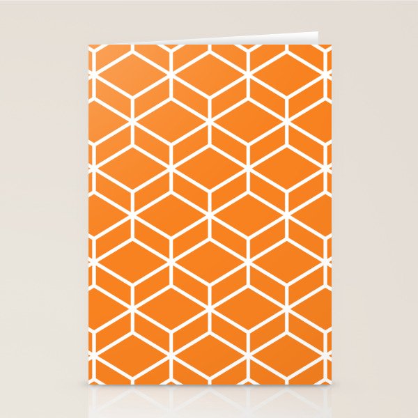 Geometric Honeycomb Pattern in White and Orange Stationery Card Gallery Image 1