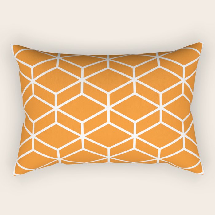 Geometric Honeycomb Pattern in White and Orange Rectangular Pillow Gallery Image 2