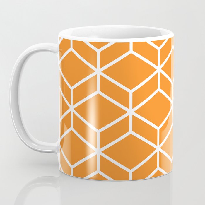 Geometric Honeycomb Pattern in White and Orange Coffee Mug Gallery Image 3