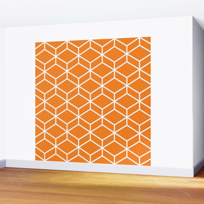 Geometric Honeycomb Pattern in White and Orange Wall Mural Gallery Image 2