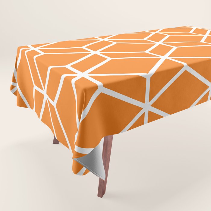 Geometric Honeycomb Pattern in White and Orange Tablecloth Gallery Image 1