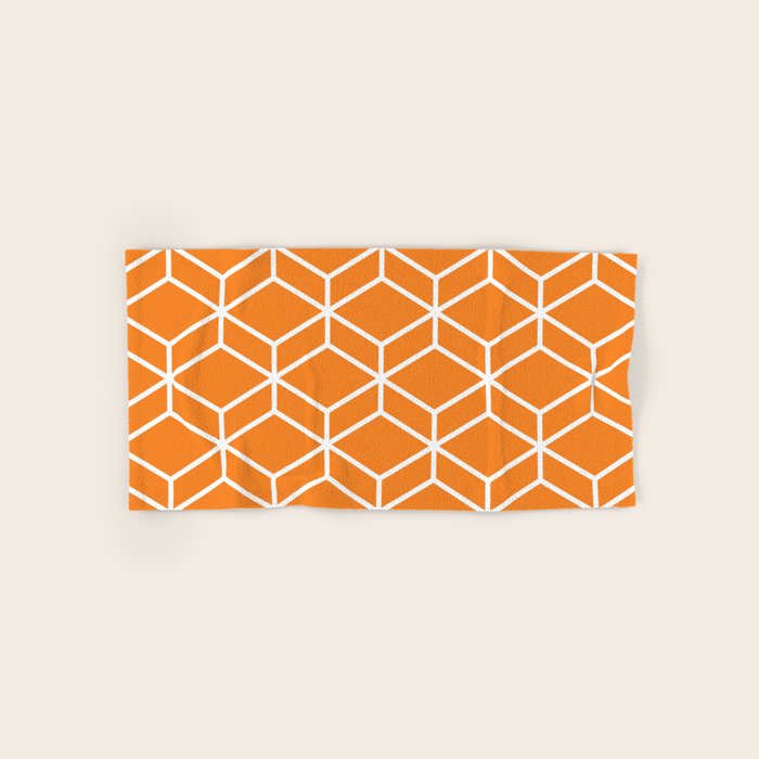 Geometric Honeycomb Pattern in White and Orange Bath Towel Gallery Image 1