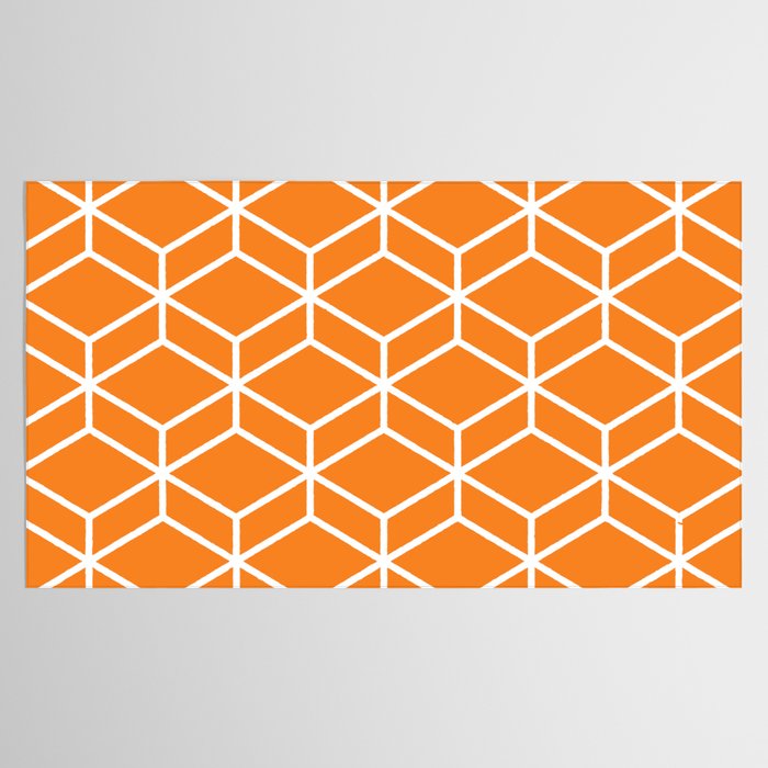 Geometric Honeycomb Pattern in White and Orange Tablecloth Gallery Image 2