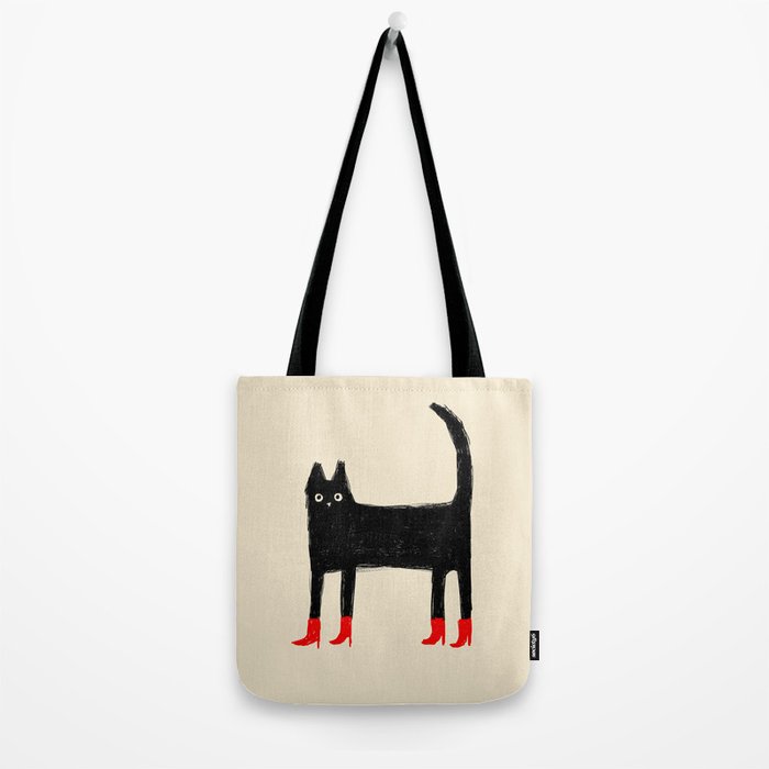 Black Cat in Red Boots Tote Bag Gallery Image 2