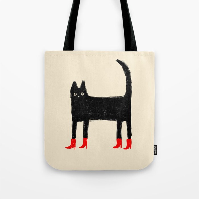 Black Cat in Red Boots Tote Bag Gallery Image 1